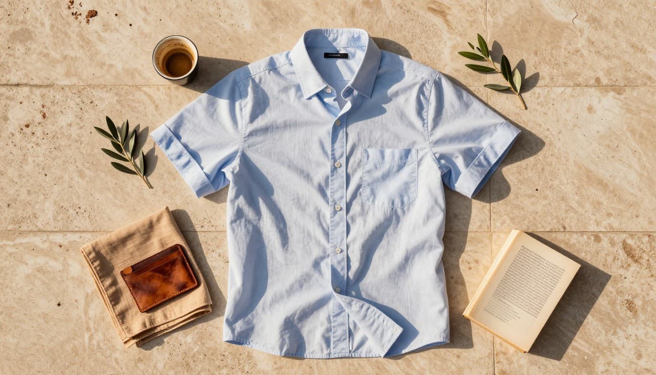 Hombre con camisa manga corta hombre: corte,, fotografía editorial masculina