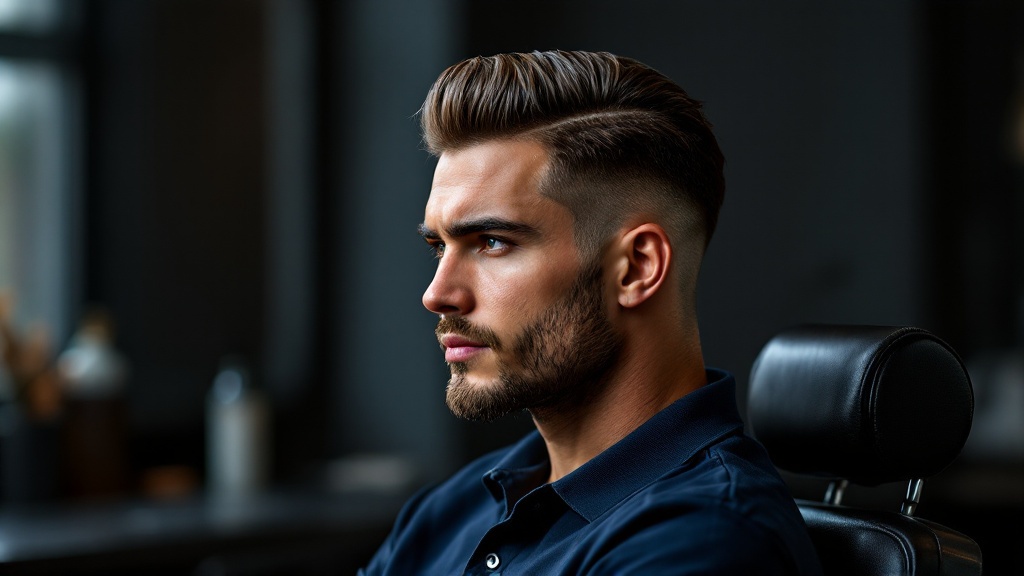 Barbero realizando fade en cliente, barbería masculina fotografía editorial