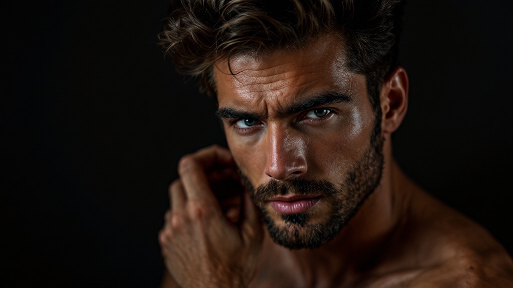 Hombre aplicando cera mate en el cabello frente al espejo, fotografía editorial masculina